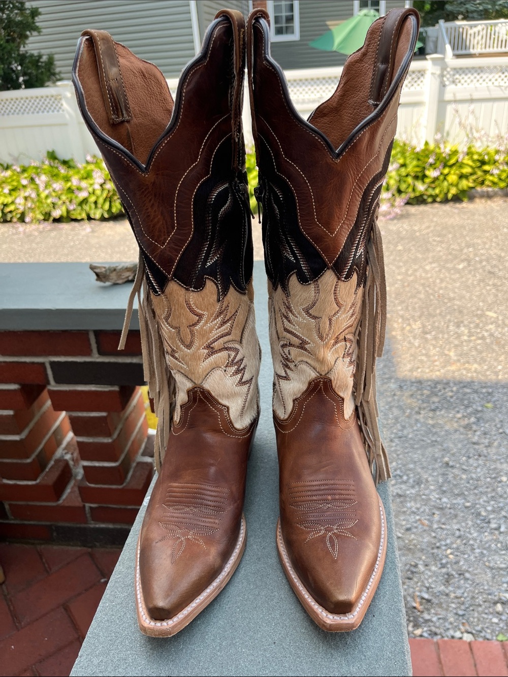 Dan Post “Dayla” Brown Black Tan Leather Fringe Western Heeled Boots Sz9 - Picture 12 of 13